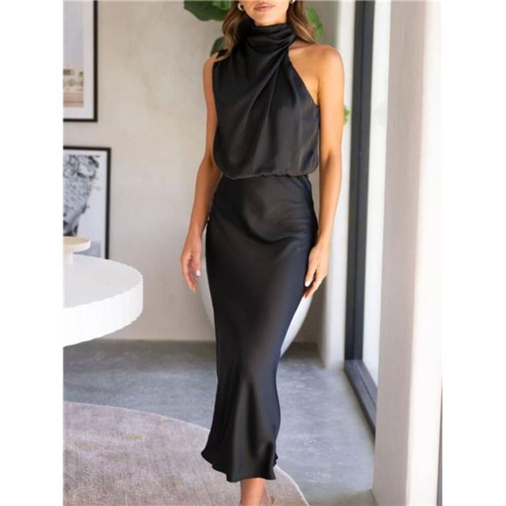 Asymmetrical Ruched Sleeveless Midi Dress - Picture 11 of 15